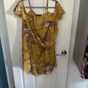 New fall romper, tie waist and adjustable straps.